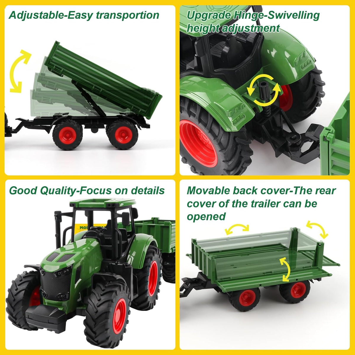 Farm Animal Tractor Toys Playset-16.5 Inches Tractor with Trailer Fence,Farmer,Tree,Cow,Farm Toy