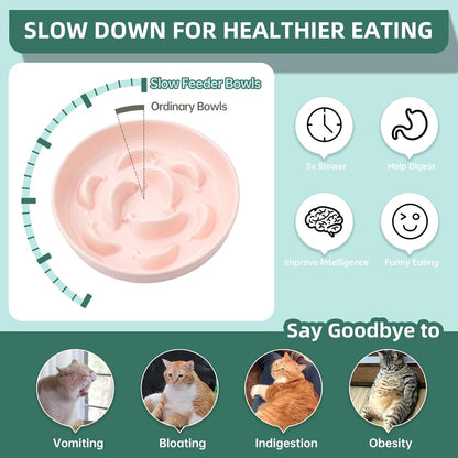 Ceramic Cat Slow Feeder Bowl - Pastel Series Cat Plate for Dry and Wet Food - Cute Maze Feeder Dish