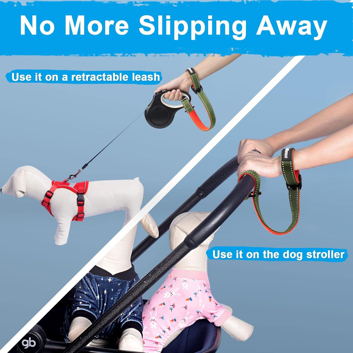 PetBonus Short Dog Leash, Safety Wrist Strap for Retractable Dog Leash, Reflective Design and