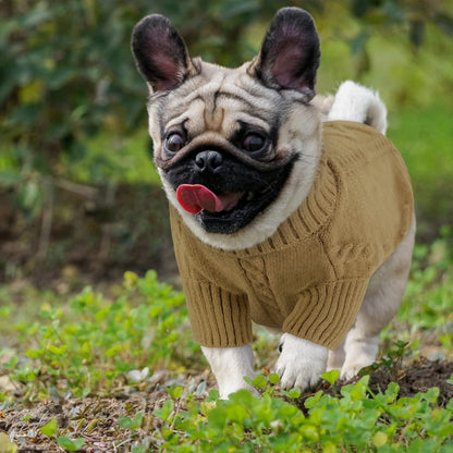 Queenmore Small Dog Pullover Sweater, Cold Weather Cable Knitwear, Classic Turtleneck Thick Warm