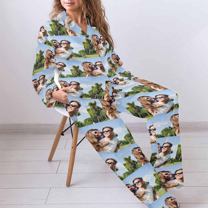 MyPupSocks Custom Face Pajamas for Women Set, Personalized Photo Long Sleepwear XS-XXL