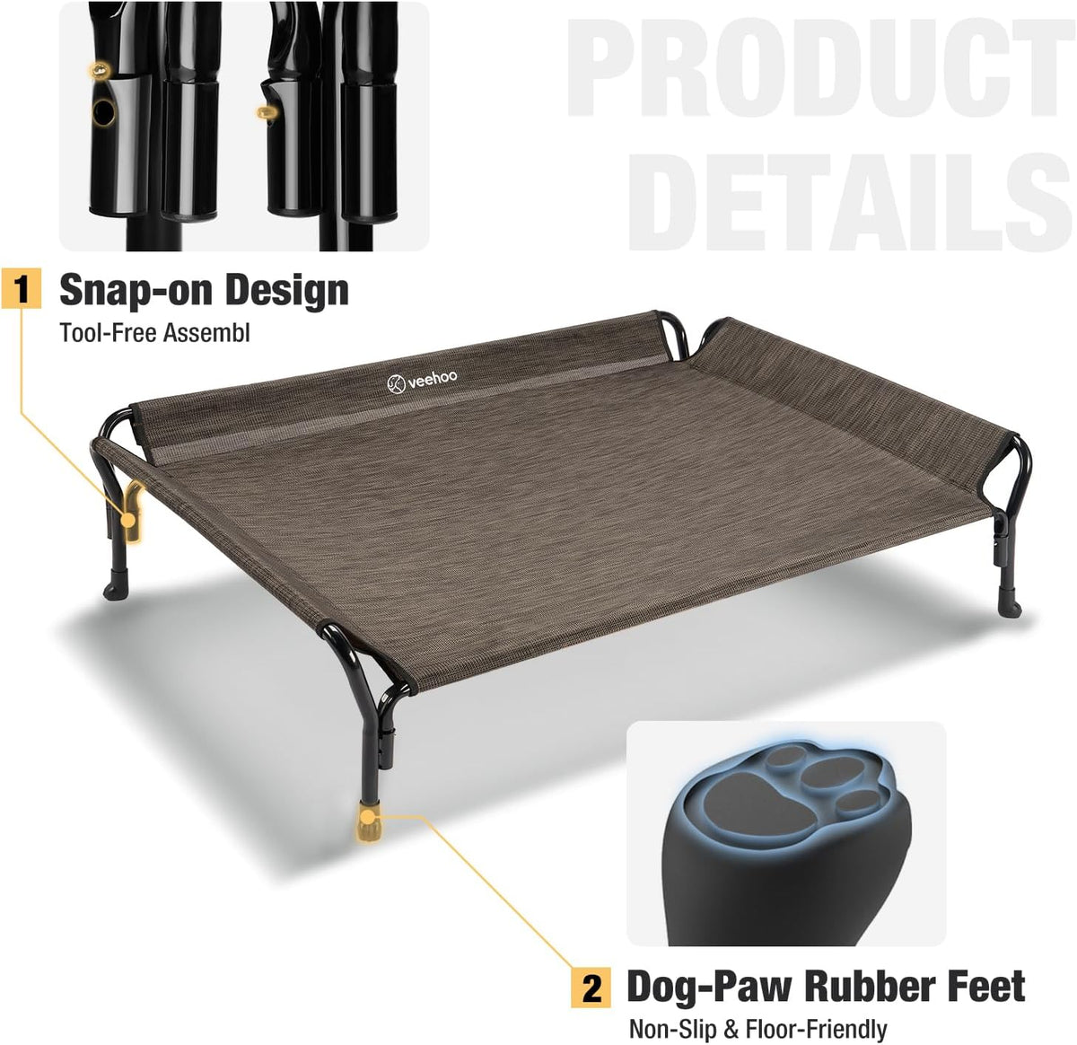 Veehoo Cooling Elevated Dog Bed, Raised Pet Cot with Guardrail & Slope Headrest, Durable Breathable