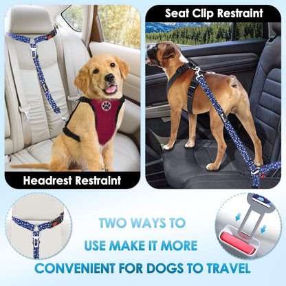 SlowTon Dog Seat Belt for Car, 2 Pack Dog Car Harness Seatbelt Adjustable with Elastic Bungee