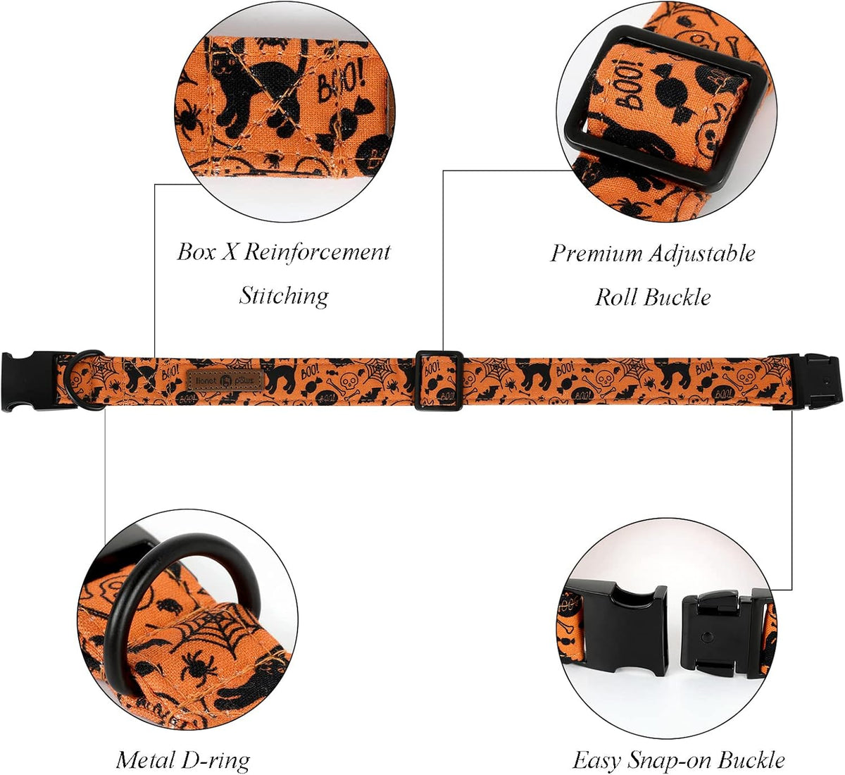 Lionet Paws Halloween Dog Collar with Bowtie - Cute Cotton Adjustable Fall Bowtie Dog Collar with