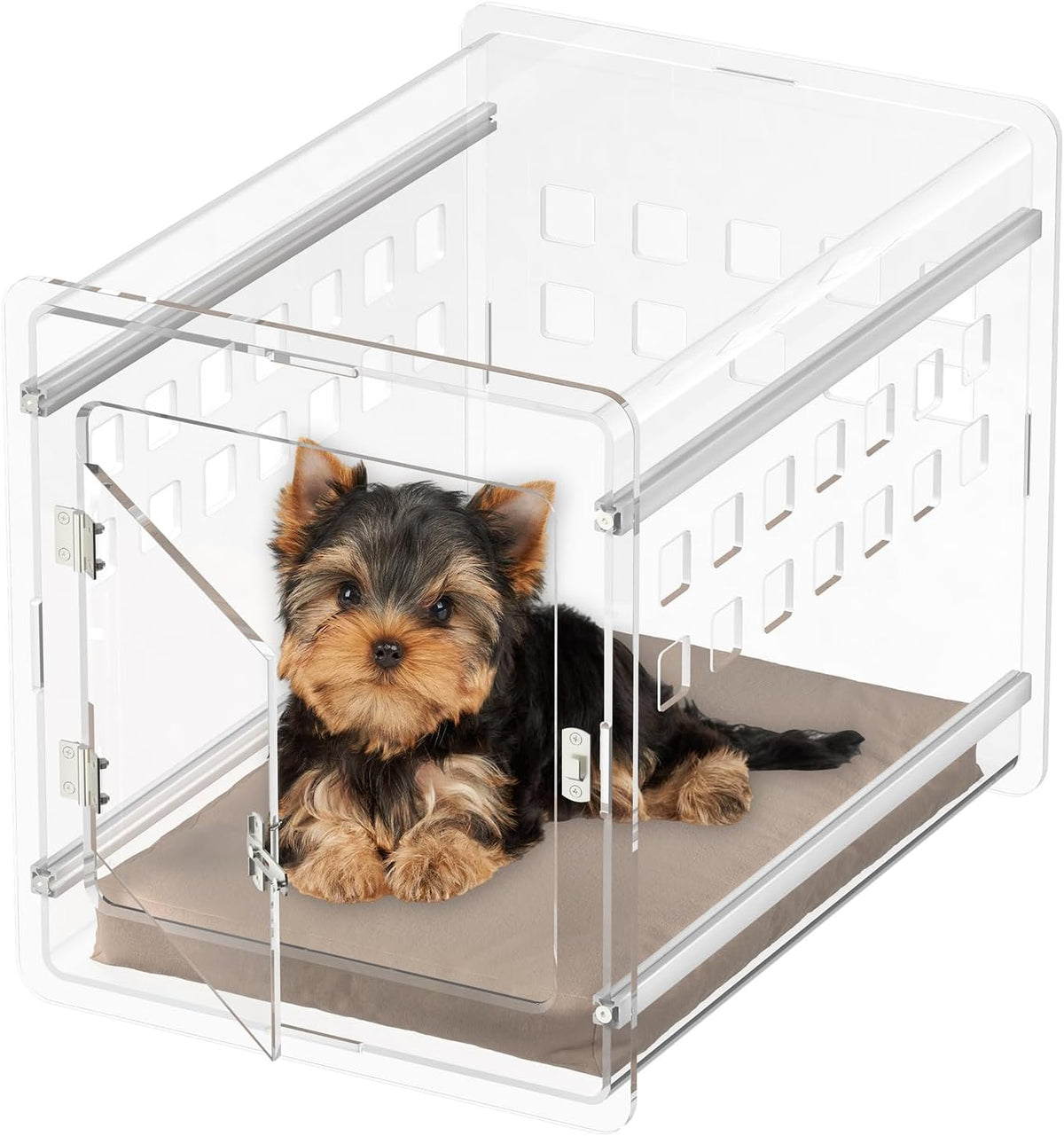 Sumerflos Clear Acrylic Dog Crate - Modern Dog Kennel Furniture, Indoor End Table Dog Crate