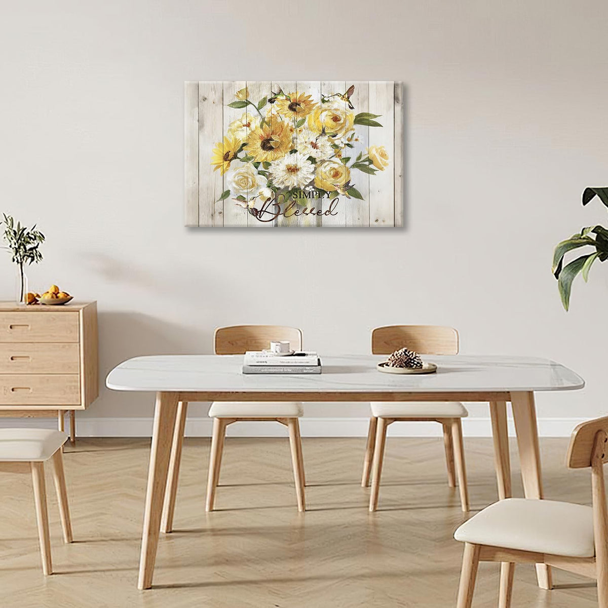 Sunflower Bathroom Pictures Wall Art, Simple Blessed Floral Bathroom Wall Decor, Flower Framed