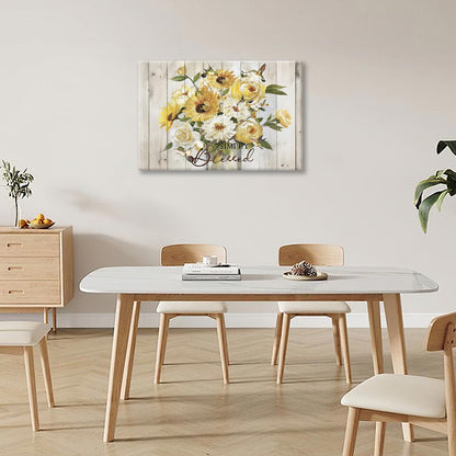 Sunflower Bathroom Pictures Wall Art, Simple Blessed Floral Bathroom Wall Decor, Flower Framed