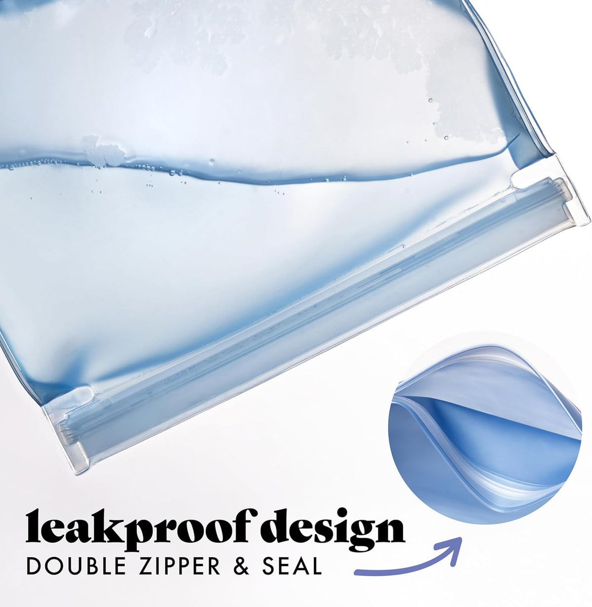 Fit & Fresh Reusable PEVA Storage Bags 3 Pack, Reusable Food Storage Bags, LeakProof, Durable
