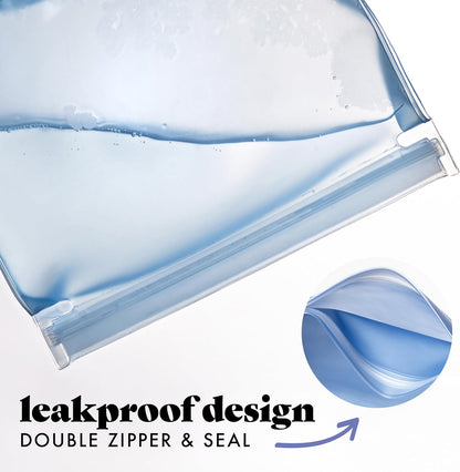 Fit & Fresh Reusable PEVA Storage Bags 3 Pack, Reusable Food Storage Bags, LeakProof, Durable
