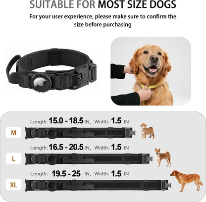 Tactical AirTag Dog Collar Leash Set - Heavy Duty, Adjustable GPS Collar Compatible with Apple