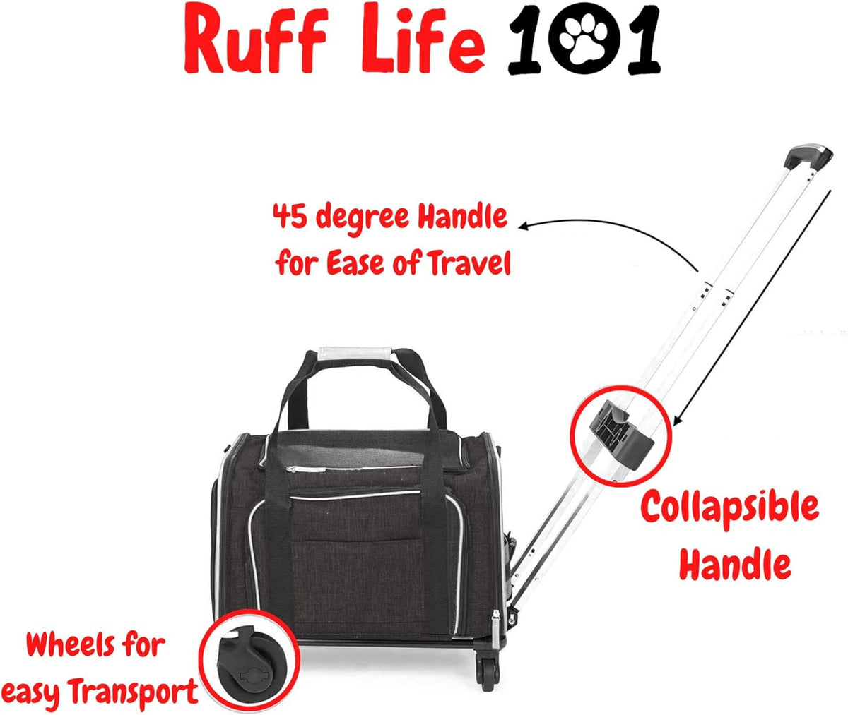 Airline Approved Expandable Premium Pet Carrier on Wheels- Two Sided Rolling Carrier- Designed for