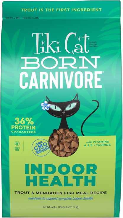 Tiki Cat Born Carnivore Indoor Health, Trout & Menhaden Fish Meal, Grain-Free Baked Kibble to