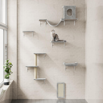 NUNU LAB Cat Wall Shelves, 6 Pcs Luxury Wall-Mounted Cat Climber Set, Indoor Cat Furniture with 1