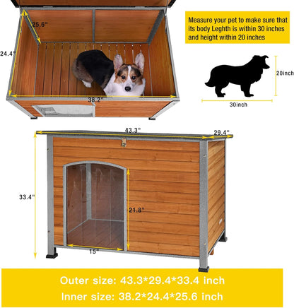 Aivituvin Dog House Outdoor & Indoor Wooden Dog Kennel for Winter with Raised Feet Weatherproof for