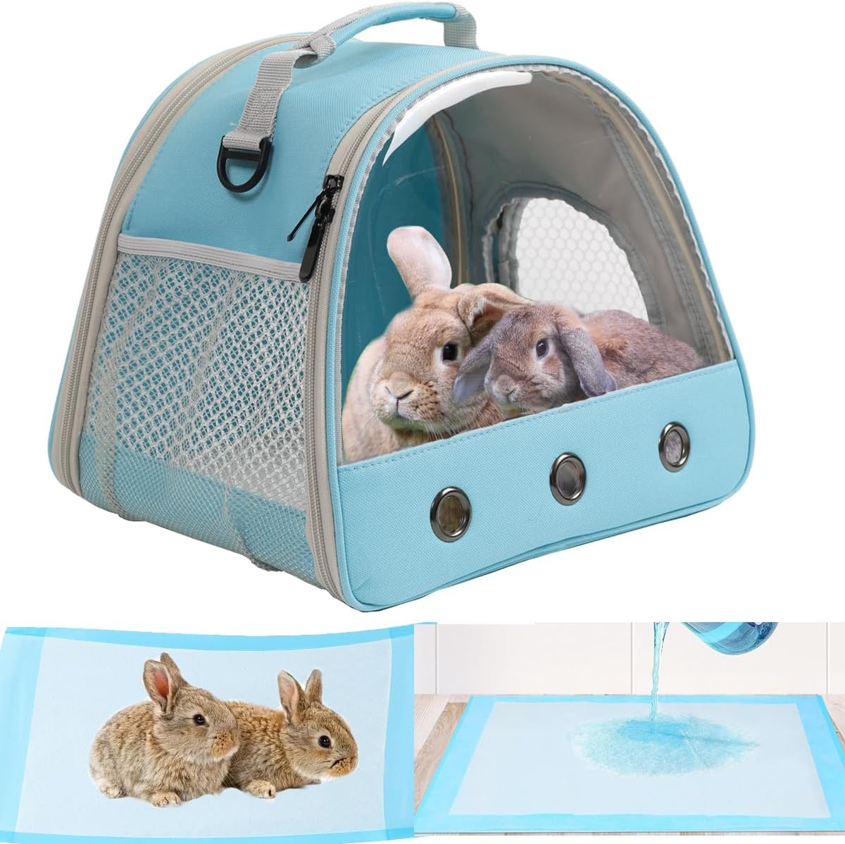 Bearded Dragon Travel Carrier with Absorbent Pad Set, Pee Pad with Leak-Proof Quick-Dry Design for