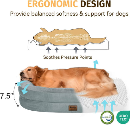 Orthopedic Waterproof Large Dog Bed: Memory Foam Washable Dog Bed with Bolsters - XL Removable