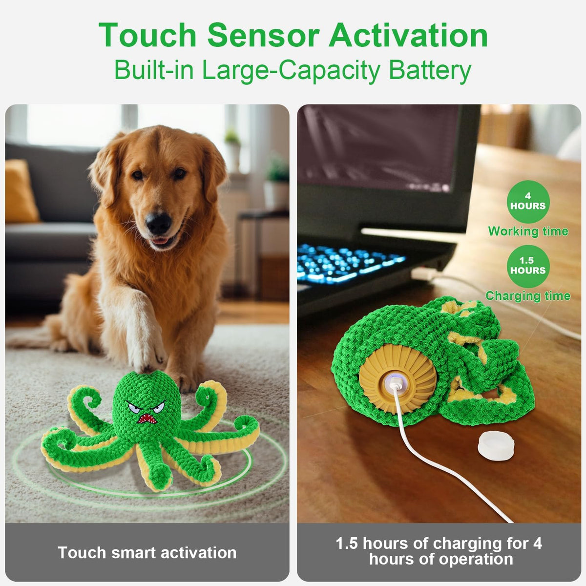Interactive Dog Toys Octopus,Durable Automatic Jumping Dog Toy to Keep Them Busy,Squeaky Moving Tug