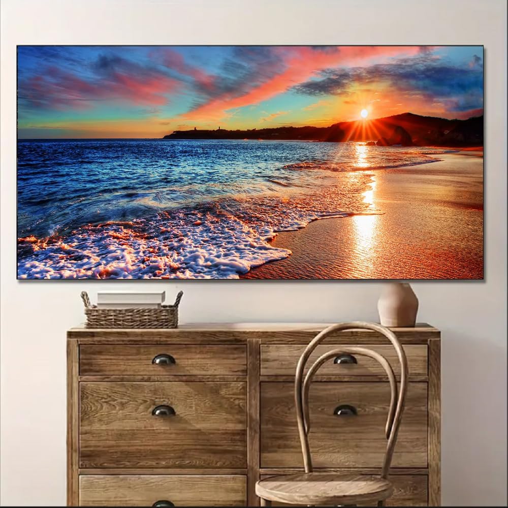 Yxbhhym-Beach Wall Art Pictures for Living Room Ocean Canvas Wall Art Decor Bedroom Sunset Painting