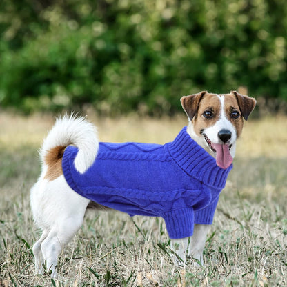 Queenmore Small Dog Pullover Sweater, Cold Weather Cable Knitwear, Classic Turtleneck Thick Warm
