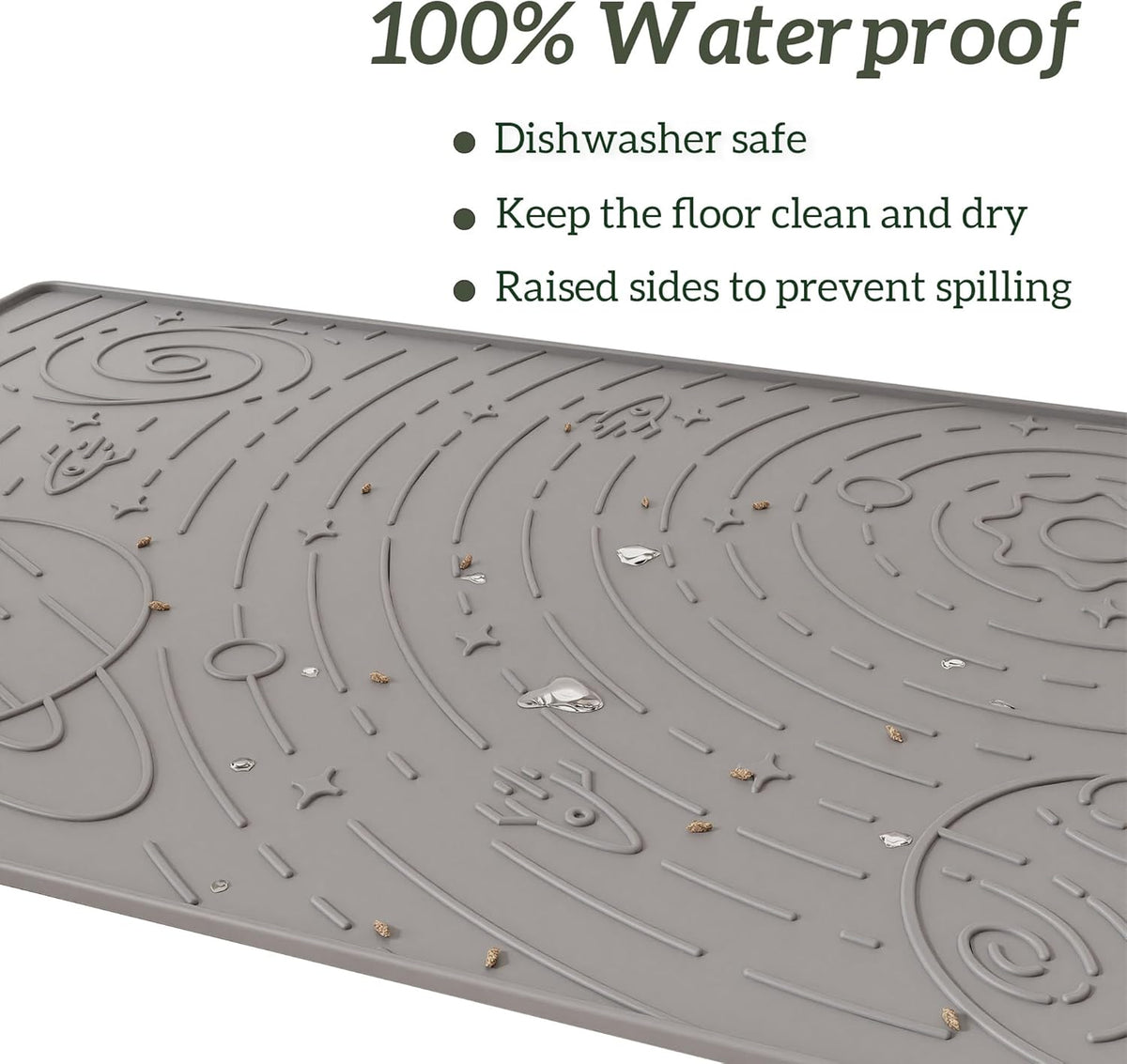 OHMO Dog Food Mat, Silicone Waterproof Cat Food Mat, Non-Skid Spill Proof Pet Feeding Mat for Food