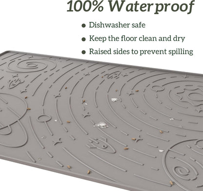 OHMO Dog Food Mat, Silicone Waterproof Cat Food Mat, Non-Skid Spill Proof Pet Feeding Mat for Food