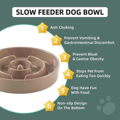 8.2inch Ceramic Slow Feeder Dog Bowl for Medium and Large Breed, Puzzle Dog Food Dish
