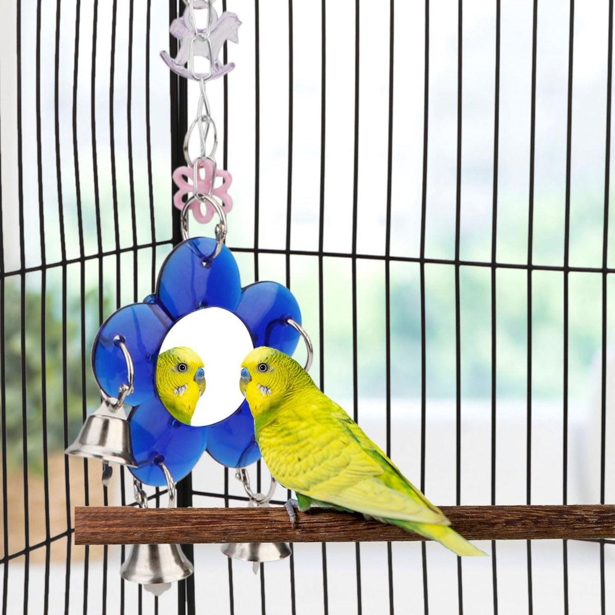 Hypeety Pet Bird Mirror with Bell Interactive Parrot Toy for Parrot Macaw African Greys Budgies