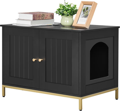 Homhedy Cat Litter Box Enclosure, Cat Washroom Furniture with Metal Frame, Pet House, Fit Most of