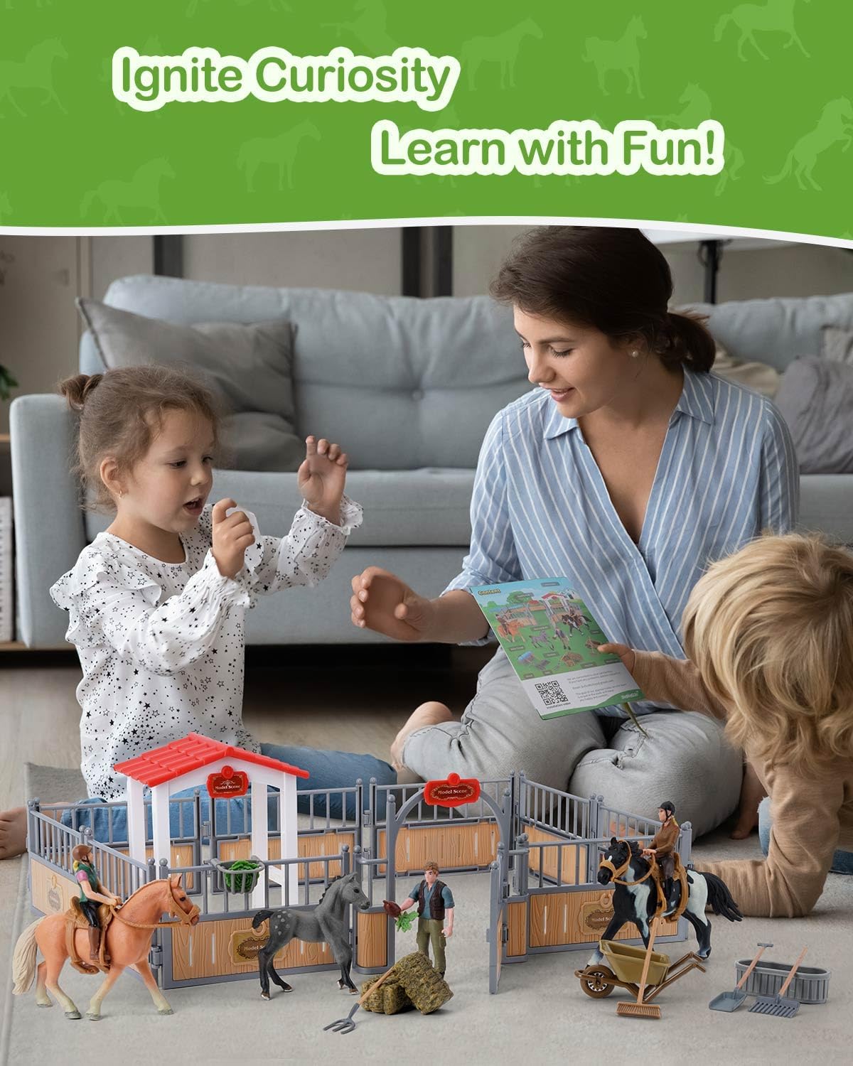 Horse Stable Playset, Horse Gifts for Girls and Boys with 3 Horses and 2 Riders, Horse Toys Set