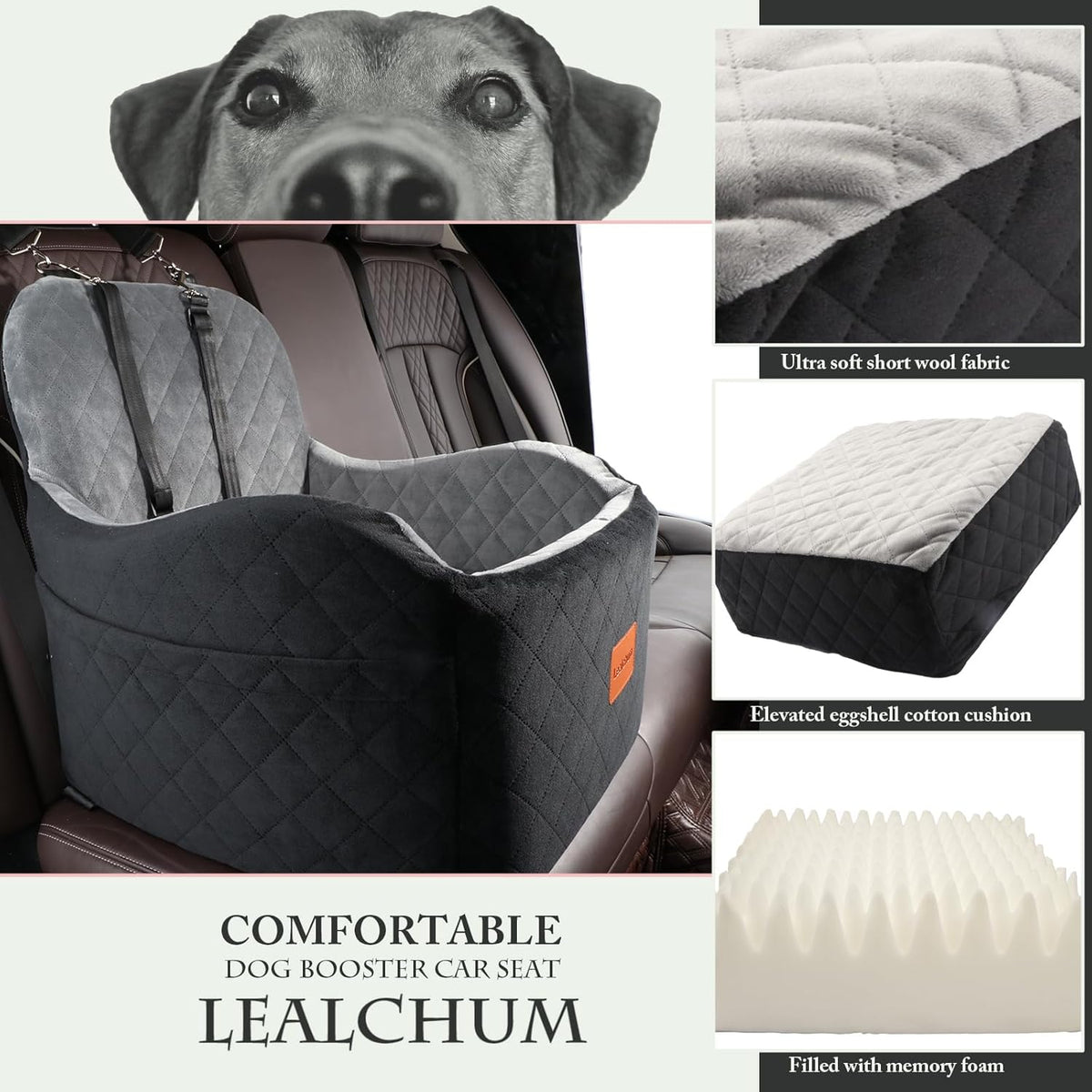 Dog Booster Car Seat for Small/Medium Dogs,6in Memory Foam Elevated Cushion,Fully Detachable and