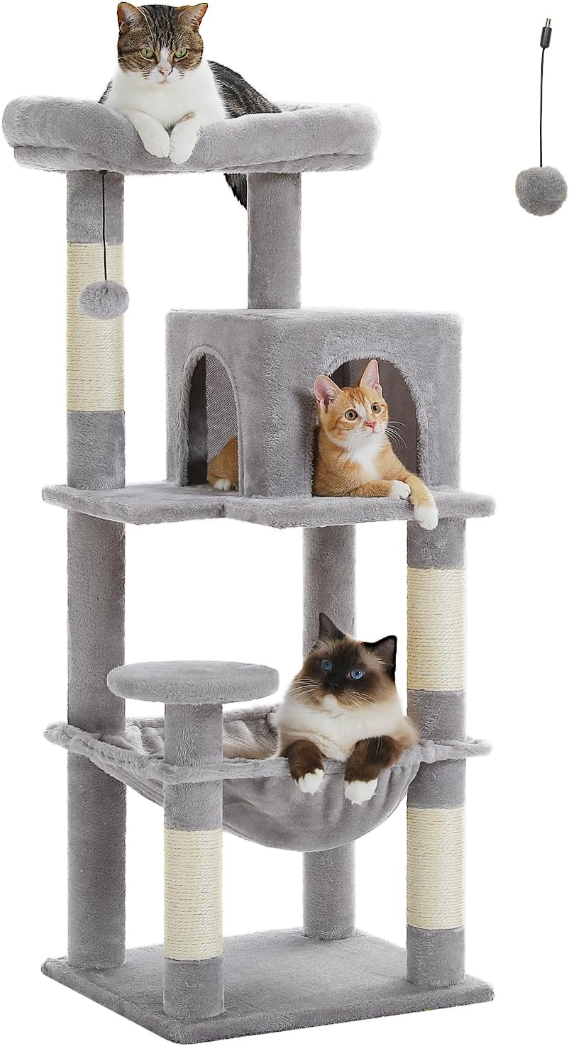 Cat Tree for Indoor Cats, 45.7" Multi-Level Cat Tower with Large Metal Frame Hammock, Cat Condo