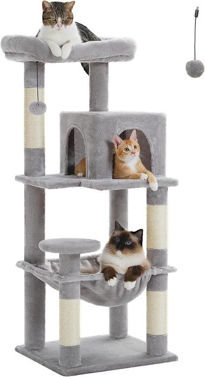 Cat Tree for Indoor Cats, 45.7" Multi-Level Cat Tower with Large Metal Frame Hammock, Cat Condo