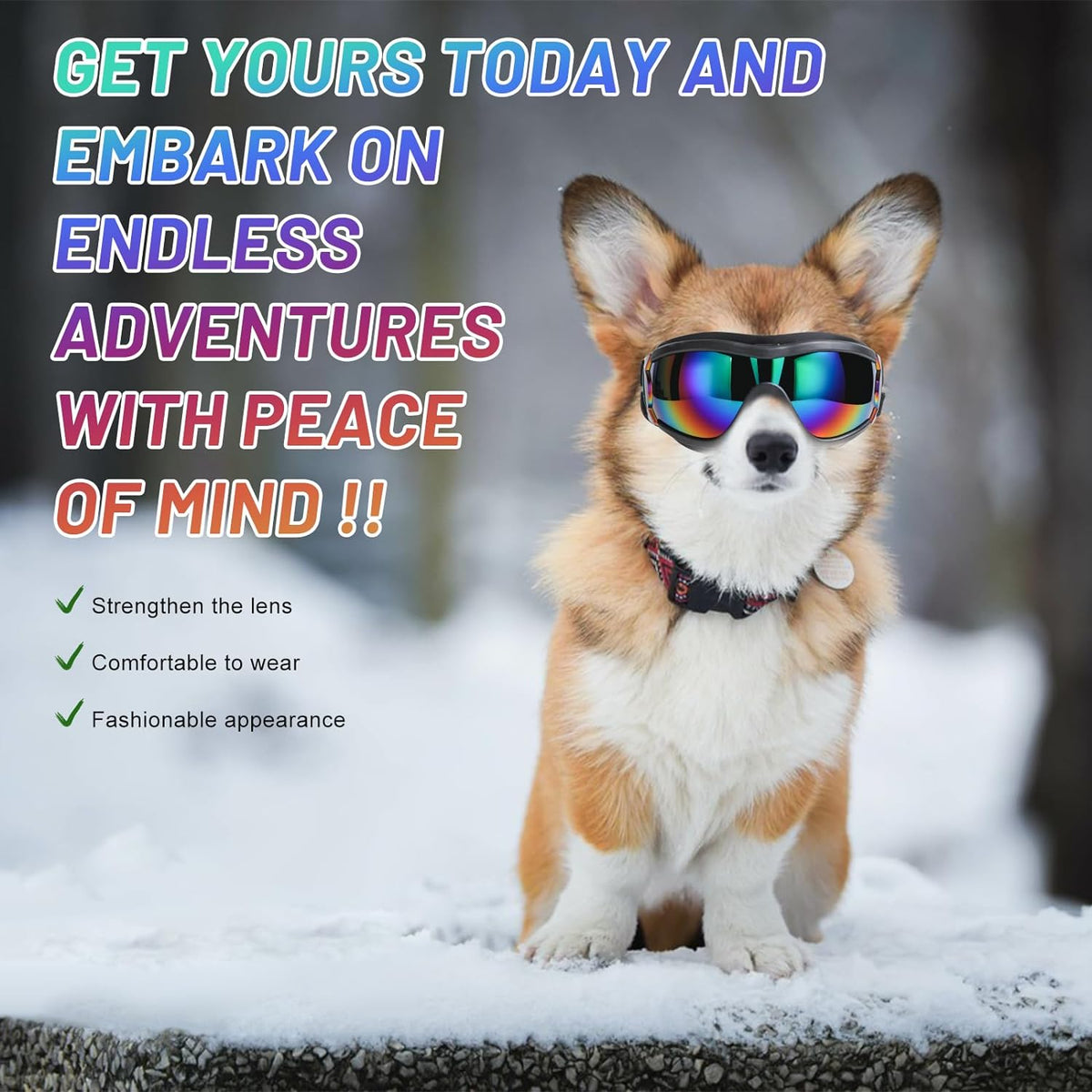 NVTED Dog Sunglasses Dog Goggles, UV Wind Dust Fog Protection Pet Glasses Eye Wear with Adjustable