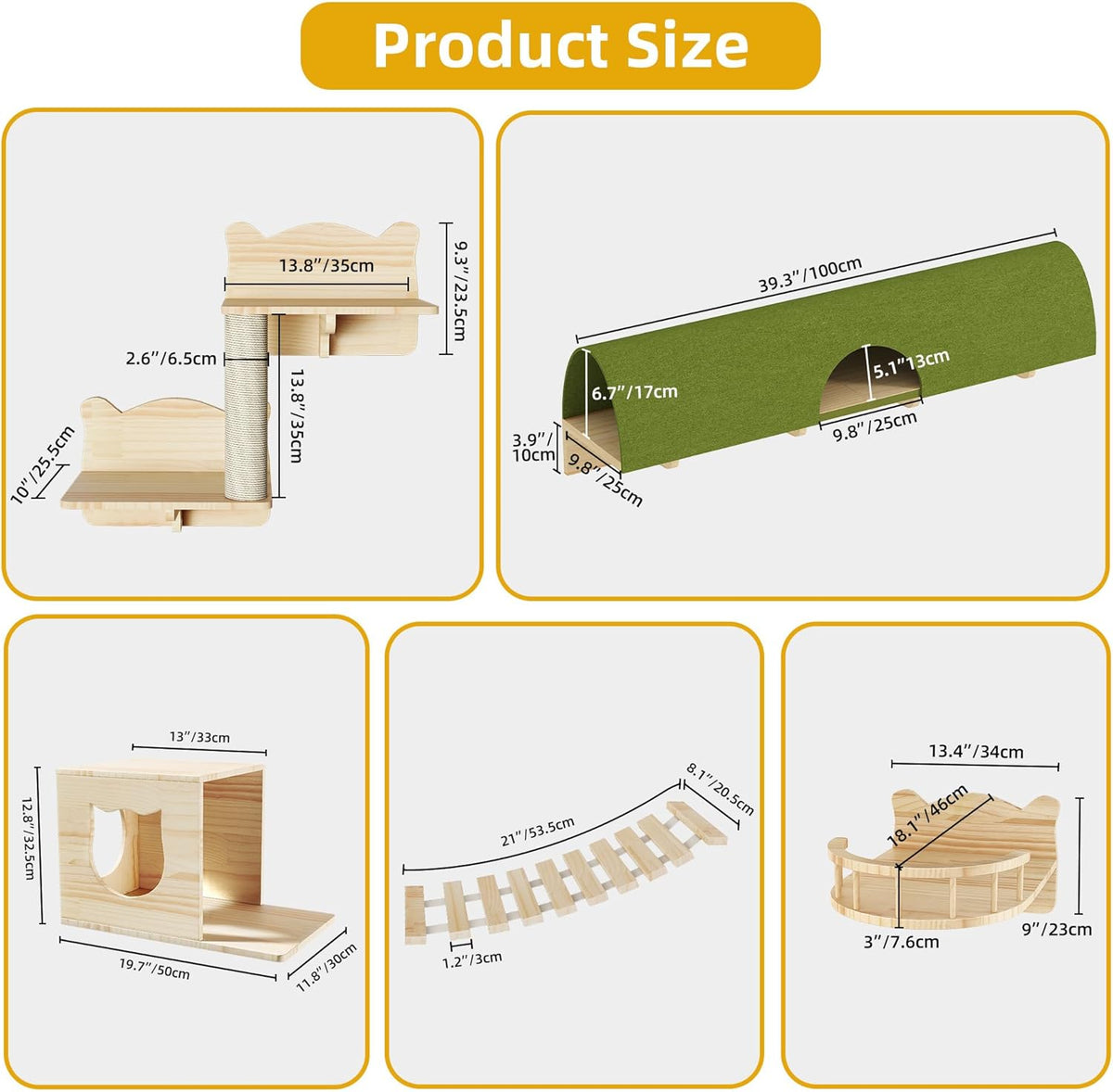 Cat Wall Shelves, Cat Wall Furniture Pine Wooden Feline Shelf, 18 Piece Feline Shelves and Perches