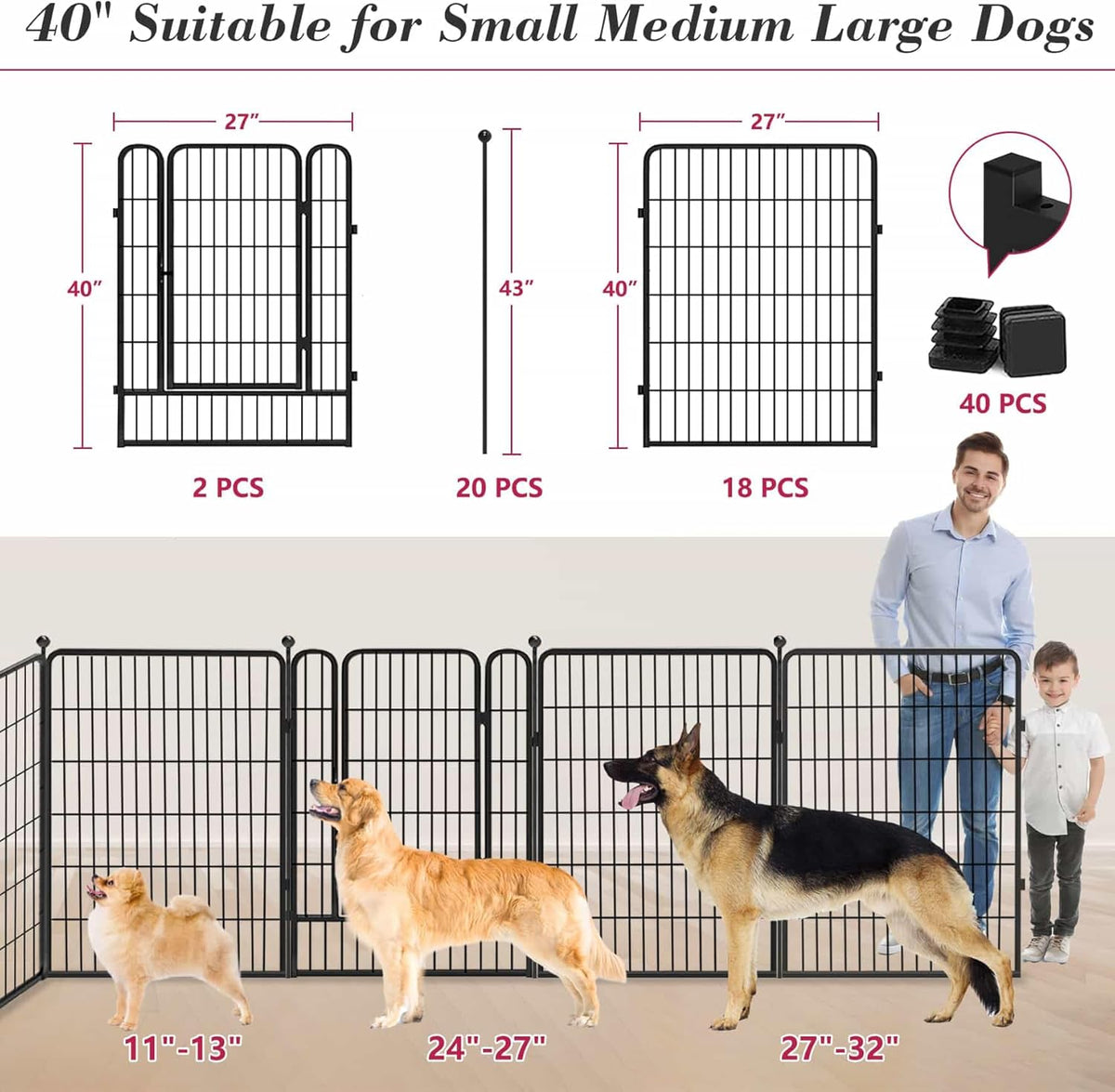 Dog Playpen 40 inch 20 Panels Indoor Outdoor Dog Pen for Large/Medium/Small Dogs Heavy Duty Metal