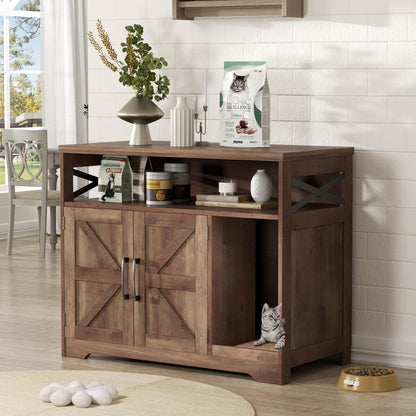 Cat Litter Box Enclosure, Hidden Litter Box Furniture with Scratch Pad, Farmhouse Indoor Cat House