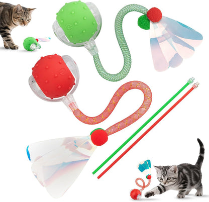 Red & Green Interactive Cat Toy Ball Combo – Automatic Agile Moving Cats Toys with 4 Tail