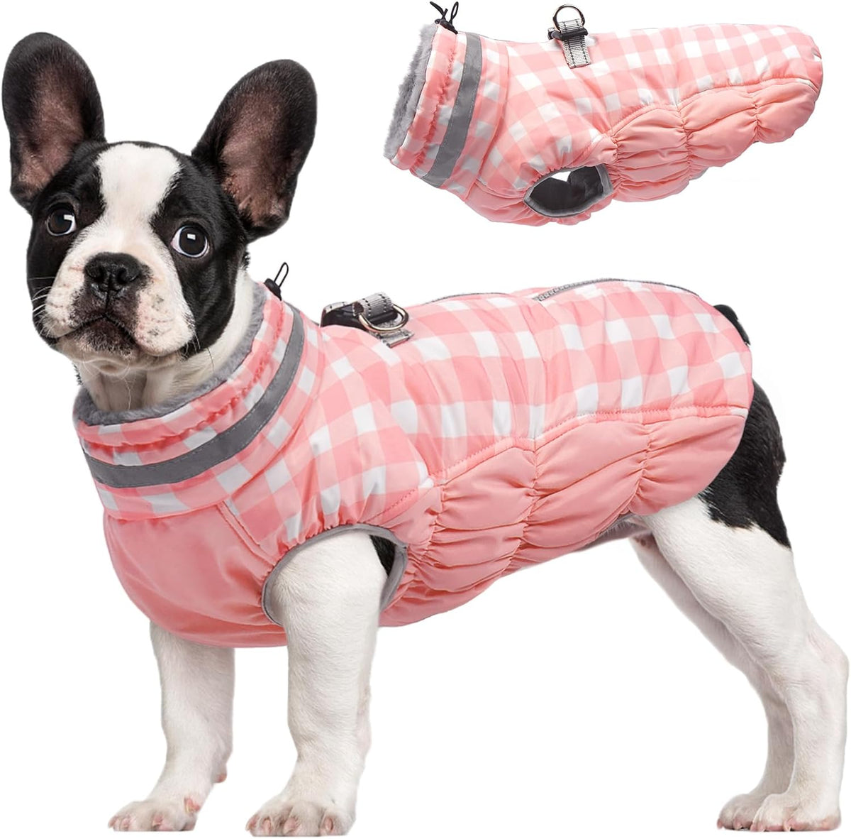 FUAMEY Dog Coat for Small Dogs,Waterproof Dog Winter Jacket with Harness Built in Puppy Cold