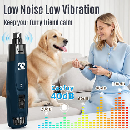 Casfuy New 6-Speed Dog Nail Grinder - 50% More Power Dog Nail Trimmers with 2 LED Lights Quiet 7h