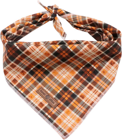 Lionet Plaid Dog Bandana 1PC - Pet Fall Washable Reversible Cotton Scarf, Adjustable Square