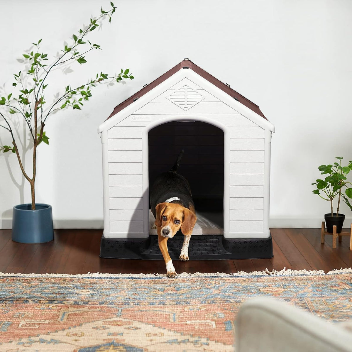 LEMBERI Durable Waterproof Plastic Dog House for Small to Large Sized Dogs, Indoor Outdoor Doghouse