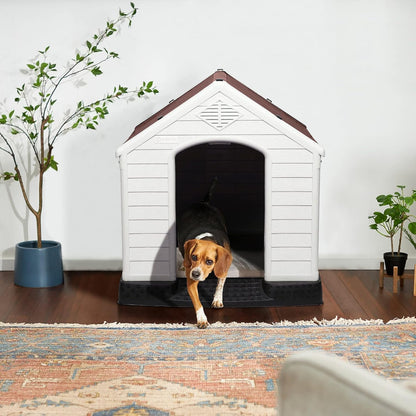LEMBERI Durable Waterproof Plastic Dog House for Small to Large Sized Dogs, Indoor Outdoor Doghouse