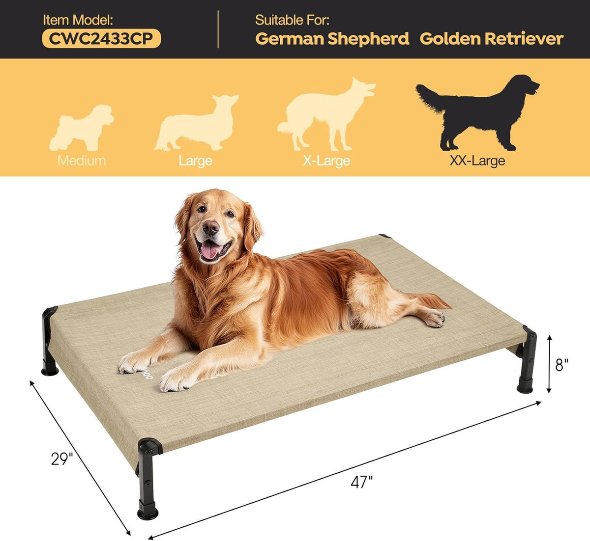 Veehoo Cooling Outdoor Dog Bed, Heavy Duty Elevated Pet Bed with Washable & Breathable Teslin Mesh
