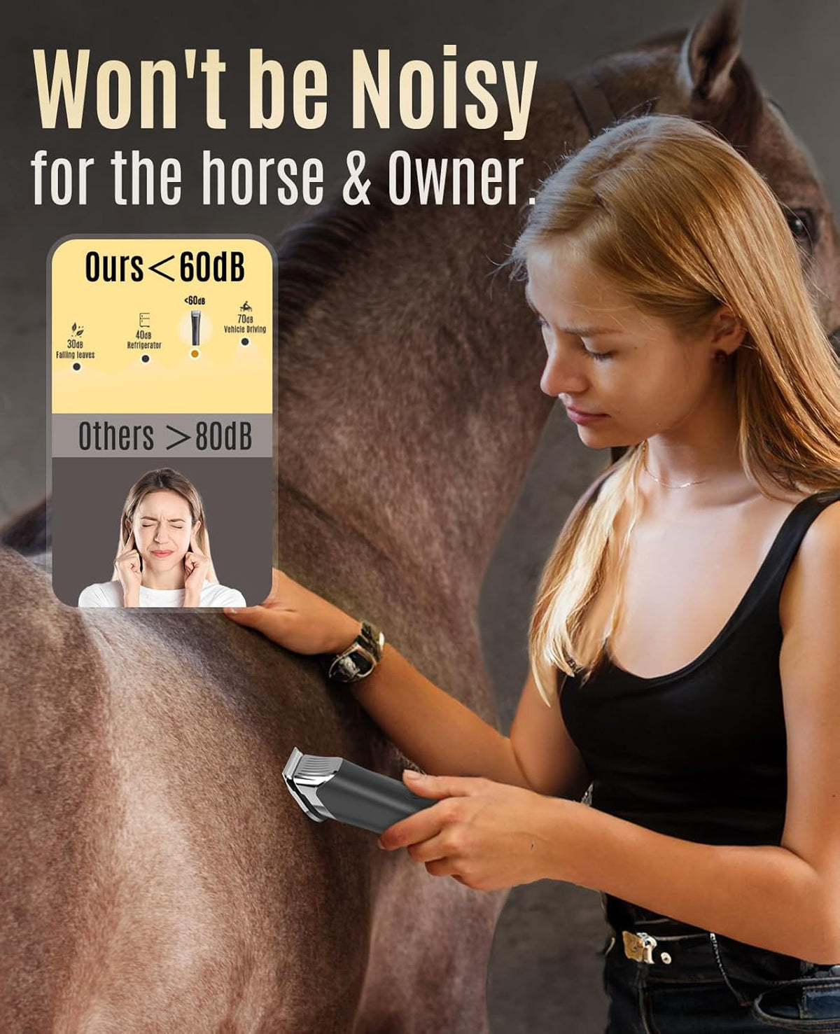 oneisall Horse Clippers,Low Noise Horse Trimmer Shaver Kit for Matted Long Hair,2 Speed Cordless