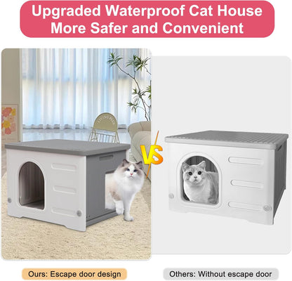 Rockever Plastic Cat House Outdoor with Escape Door, Waterproof Feral Cat House Outdoor Indoor