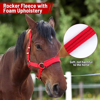 Horse Halter with Wool Lining, Adjustable Halter for Horses Satin Hardware to Prevent Friction