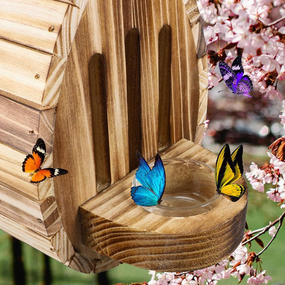 Picowe Wooden Butterfly House - Natural Habitat Nesting Box With Feeder for Butterflies, Bees