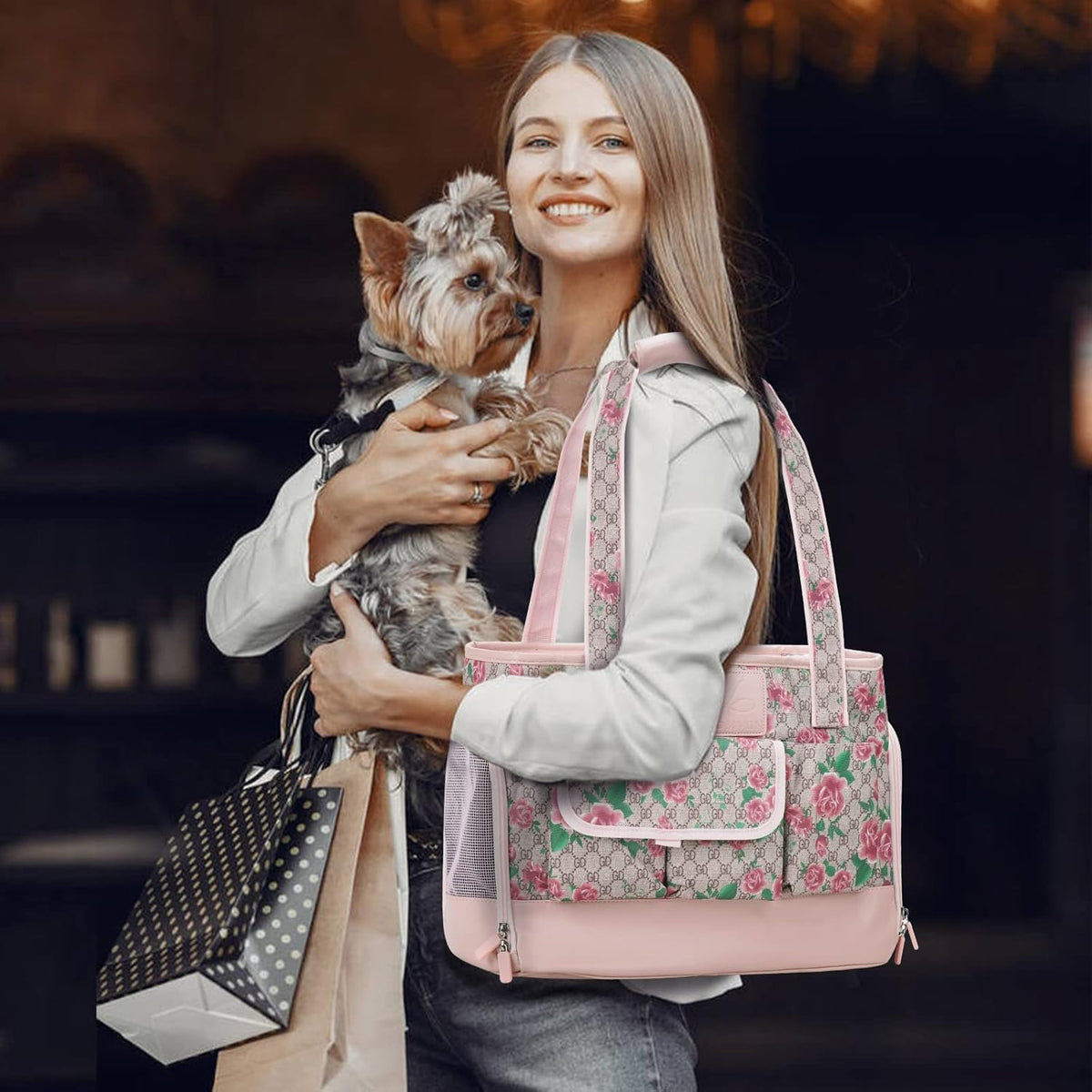 Dog Carrier, Cat Carrier, Pet Carrier, Foldable Waterproof Premium PU Leather Oxford Cloth Dog