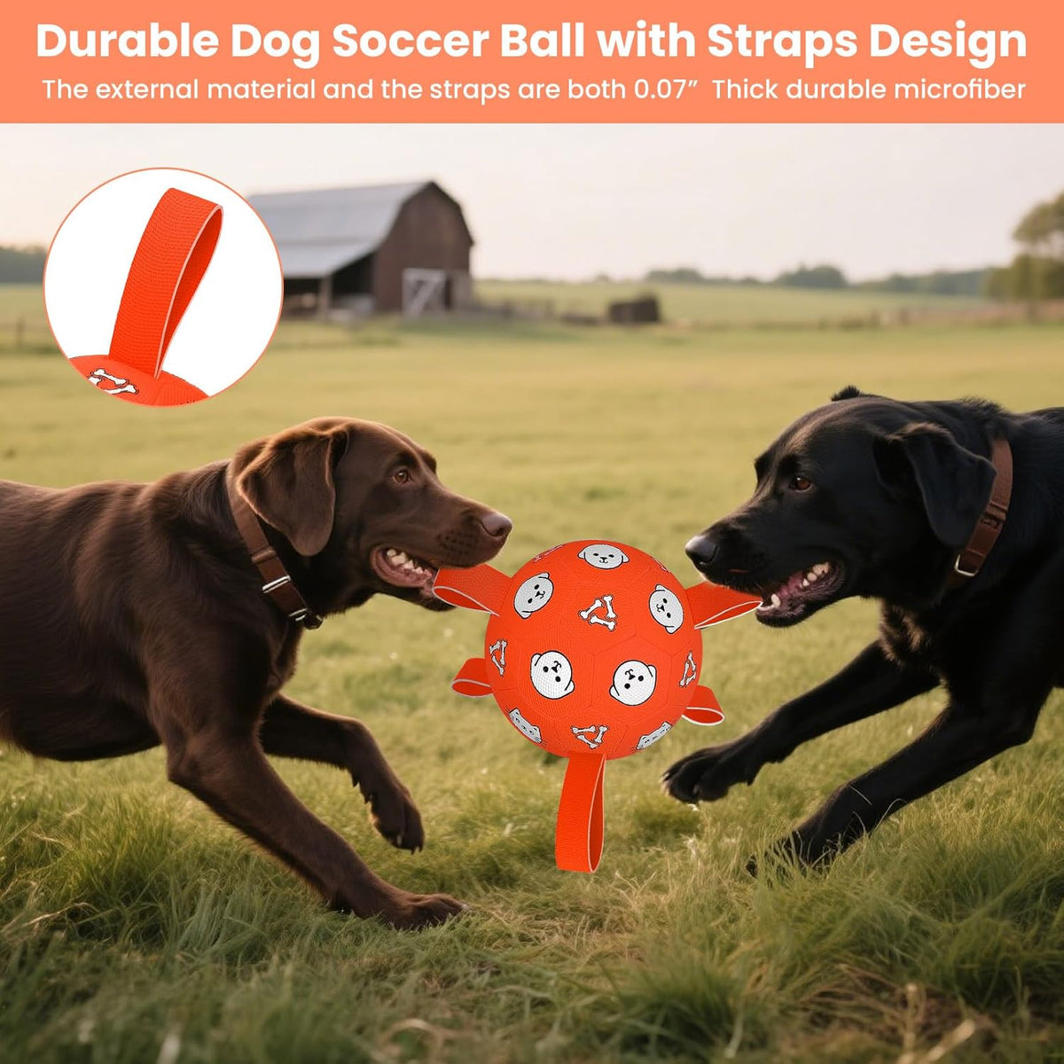 Dog Toys Soccer Ball with Straps, Durable Dog Balls, Interactive Dog Toys for Tug of War, Floating