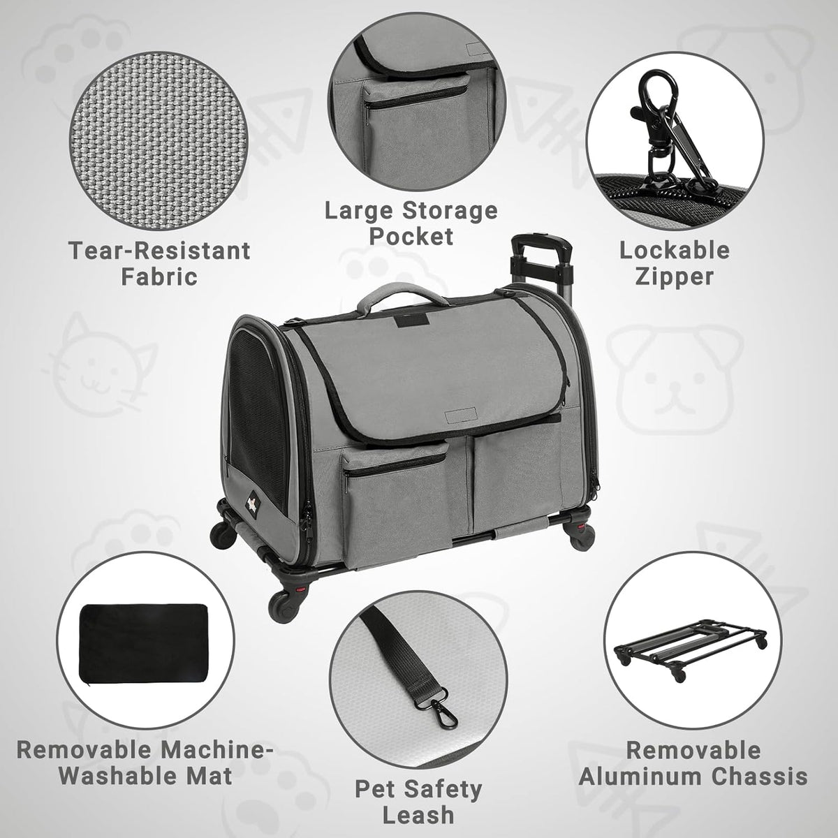Large Pet Carrier with Wheels, Foldable Rolling Dog Carrier with Wheels and Big Pocket, Cat Rolling
